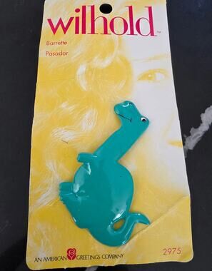 Wilhold Turquoise Dinosaur Barrette 1990s Retro Hair Clip Original Card NOS 2975